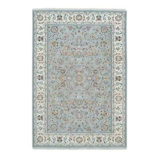 6'x9'2" Light Blue Nain Design 250 KPSI Wool Hand Knotted Oriental Rug R65321