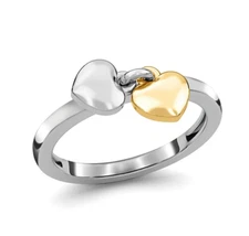 Double Heart Ring Platinum and Yellow Gold Plated  Silver Love Heart Charm Band