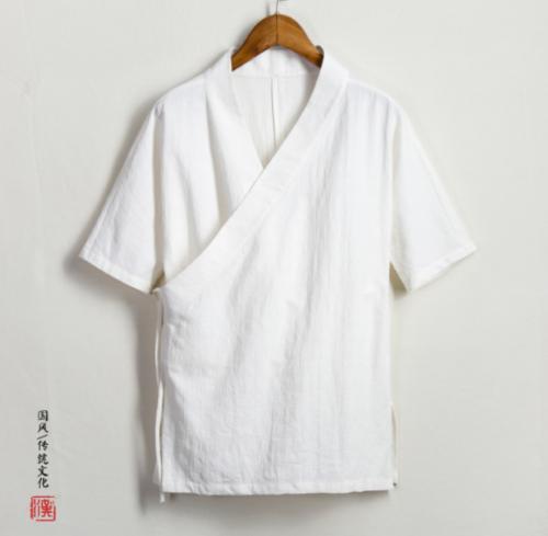 Mens Short Sleeve Tops Summer Chiness Style Retro Summer Cotton