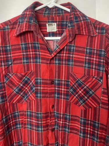 Vintage Flannel Shirt Plaid Red Medium Montgomery Ward Button Up 50s 60s - Picture 2 of 4