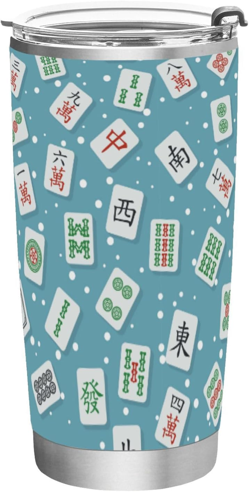 20Oz Stainless Steel Vacuum Insulated Tumbler Green Birds Mahjong Tiles Double W