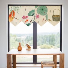 Feng Shui Chinese Noren Doorway Curtain Floral Print Triangle Hanging Flag Home