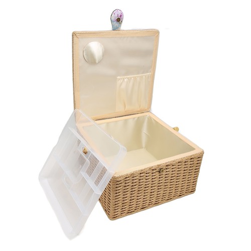 Sewing Basket Extra Large Capacity Sewing Kit Storage Box Dual Layer Vintage - Picture 5 of 12