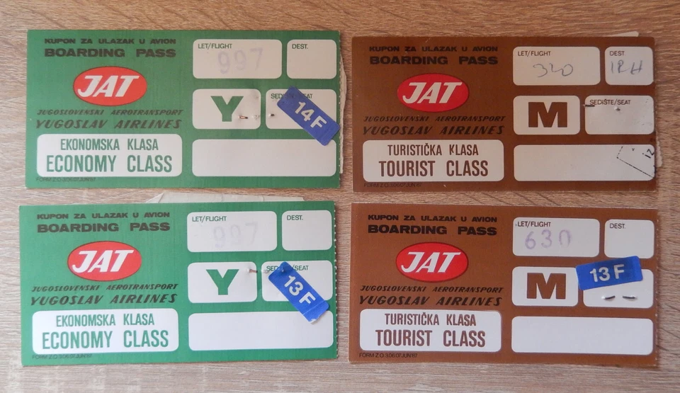 JAT EX_YUGOSLAVIA VINTAGE BOARDING PASS set of 4
