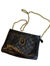 Younique Quilted Black Faux Leather Shoulder Bag With Gold Chain Strap