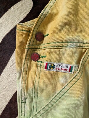 VTG Rare Cross Colours Overalls 90s Hip Hop Streetwear Colorblock