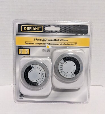 Defiant 2 Pack LED Basic Backlit Timer 24 Hour Mechanical Timer New and Sealed