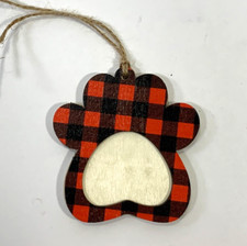 Paw Picture Frame Ornament Plaid Dog Cat Pet Christmas Tree Memorial Buffalo  