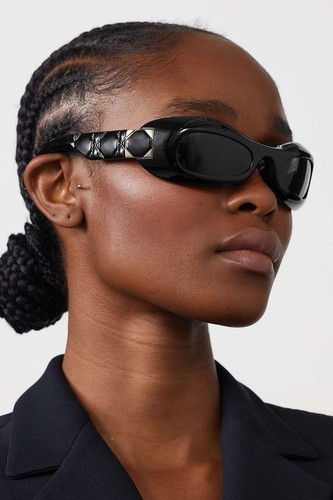 Christian Dior "Lady" Black 95.22 R1I Oval Cat Eye Shield Sunglasses 51-25-110 - Picture 2 of 6