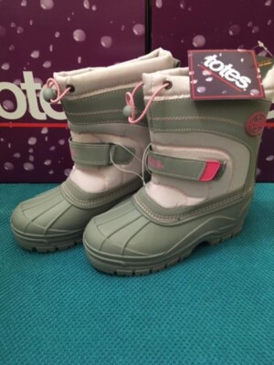 TOTES SNOW WINTER BOOTS GIRLS SIZE 4 GREY / PINK MEADOWS THERMOLITE NEW