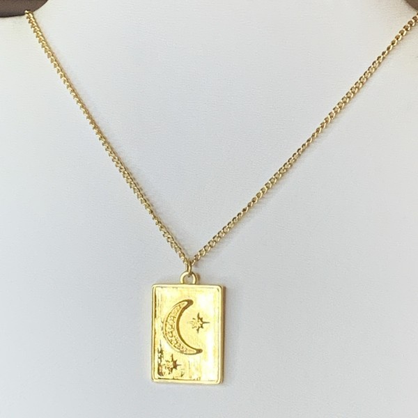 Alternate view of New-mayamar-24k Heavy Gold Plated Moon Stars Charm Necklace 20in