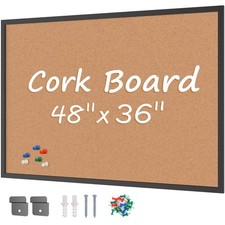 Cork Board Bulletin Board 36 x 48, Black Wood Framed 4x3 Corkboard, Office Bo...