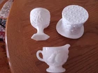 Vintage Milk Glass Lot Of 3 -  Unmarked Creamer, Tophat, Raised Round Bowl