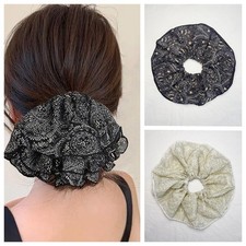 2 PCS French Oversize Jumbo Floral Hair Scrunchies Long Elastic Bands Ties