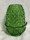 Vintage Fenton Hobnail Fairy Lamp – Green Glass Candle Holder