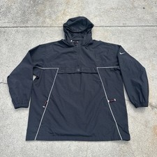 Nike Windbreaker 1/4 Zip Jacket Hoodie Anorak Mens XL Black Nylon Zip Pockets