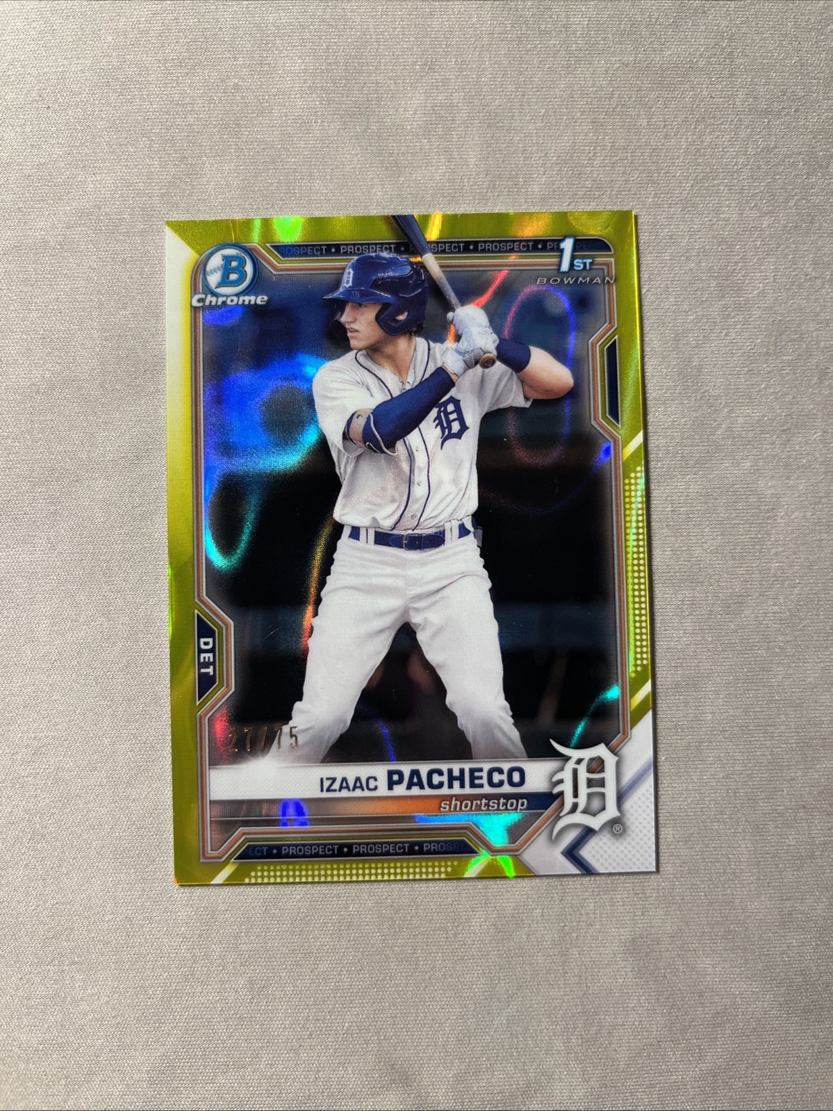 2021 Bowman Chrome Draft Izaac Pacheco Yellow Lava /75