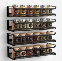 GewÜRzregal Wand Metall Organizer HäNgend Selbstklebend KüChe Schwarz 4Er Set