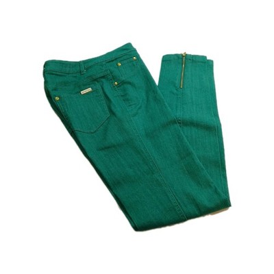 Iman Global Chic Jeans Green Gold Zipper Accents Inseam 29 Size 2