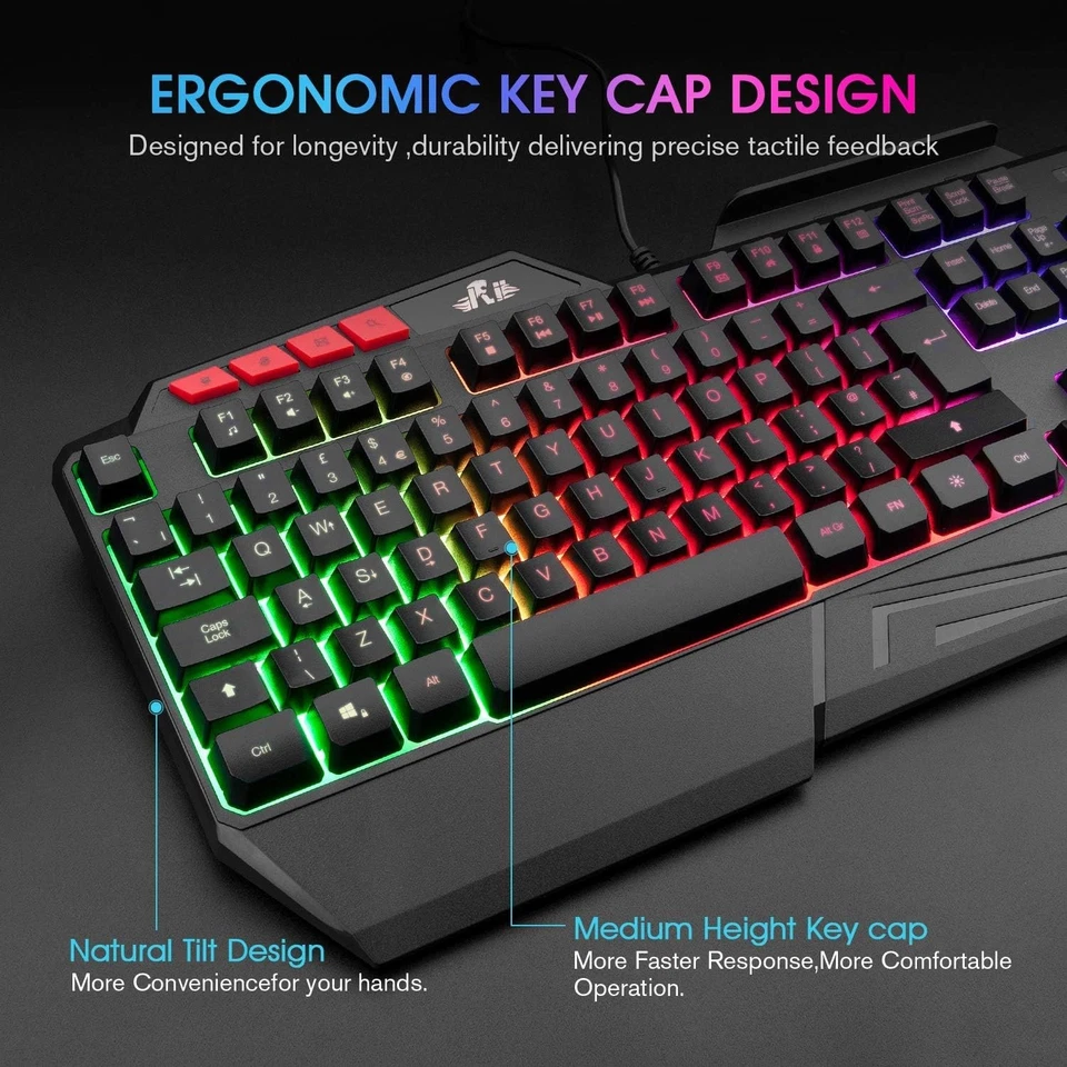 Rii RK202 Gaming Keyboard, LED Rainbow Backlit Light Up Keyboard, UK QWERTY - Image 3 of 4