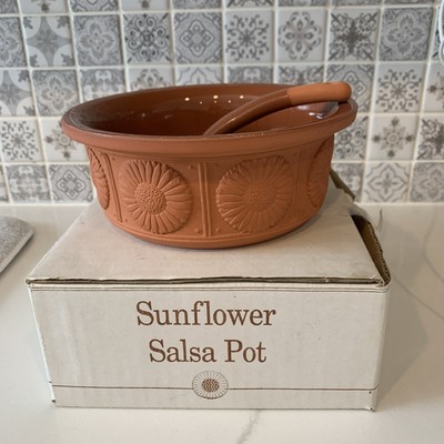 Vintage terra-cotta salsa serving bowl with spoon