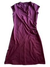 ATHLETA V Neck Petite Faux Wrap Ruched Side Purple Short Dress XXSP EUC