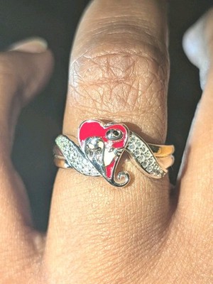 Vintage Jack Sally Nightmare Before Christmas .925 Sterling Silber Bicolor Ring