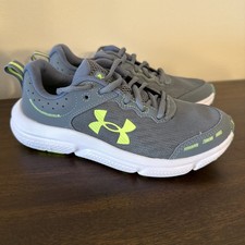 Under Armour Charged Assert 10 Gray/Green Unisex Kids Running Shoes 4Y