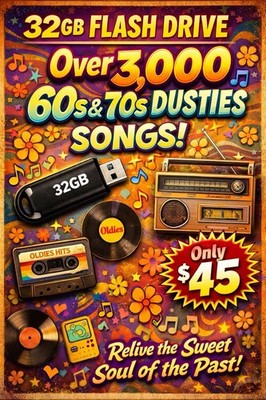 32GB USB Flash Drive Removable External Drive with 3,000+ 60s & 70s Oldies Songs