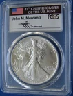 *1986 AMERICAN SILVER EAGLE MS-70 by PCGS JOHN MERCANTI SIGNED w/FLAG*