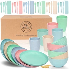 Wheat Straw Dinnerware Set - BPA Free & Safety Certified - Lightweight & Unbr...