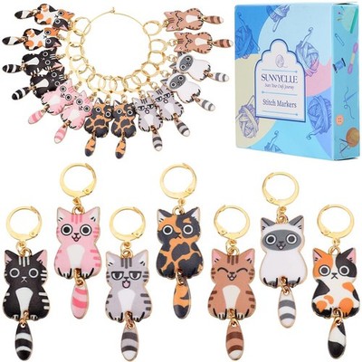 14Pcs 7 Styles Knit Stitch Marker Charm Cat Crochet Markers Cute Enamel Alloy...