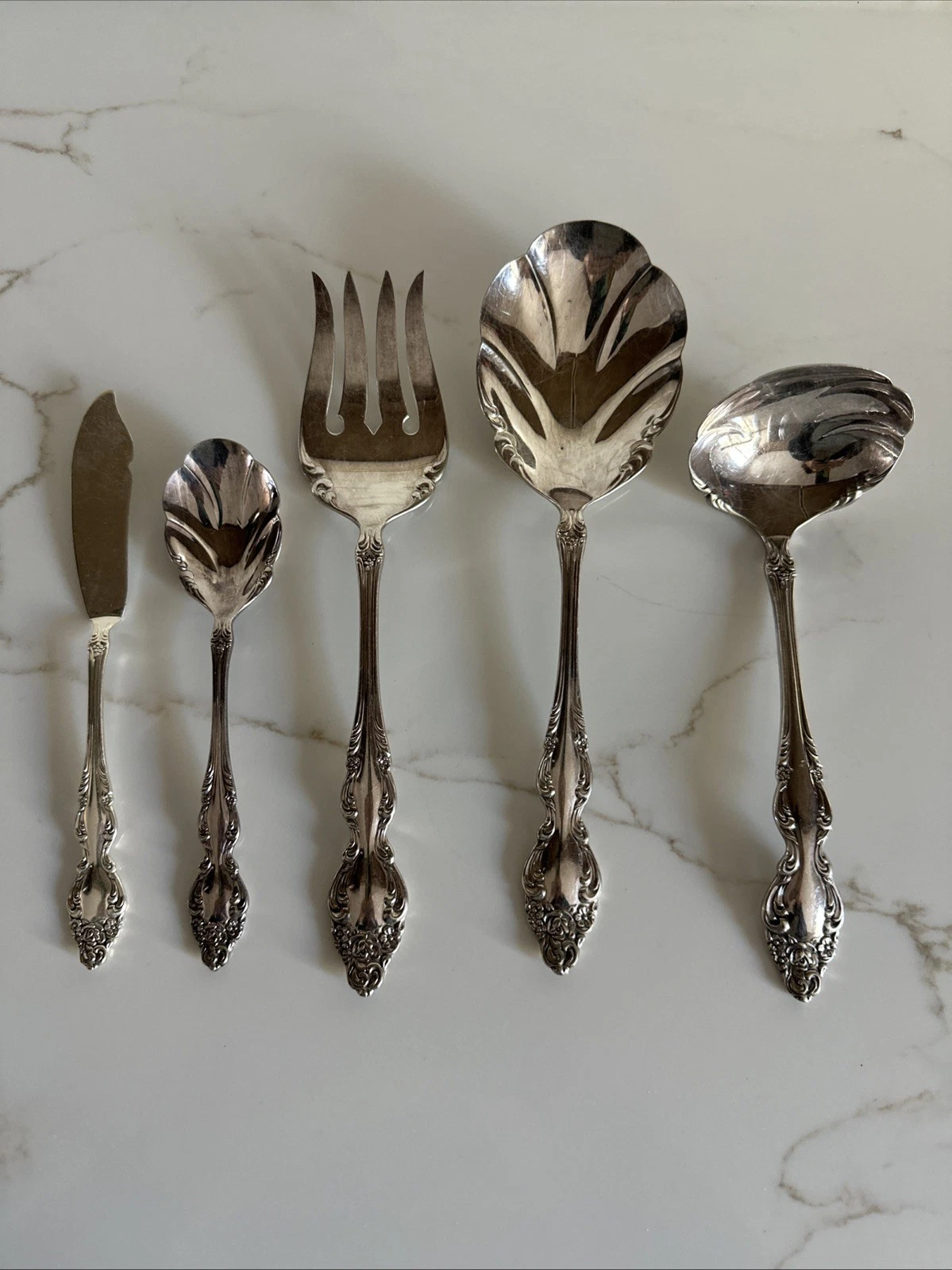 Oneida BAROQUE ROSE Silverplate 1881 Rogers 1967 Silverware 5 Piece Serving Set