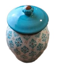 Dutch Wax by Coastline Imports Handpainted Ceramic Canister 10" Teal/Brown