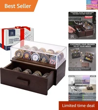 36 Coin Display Stand - Elegant Wooden Case with Clear Top and Storage Drawer