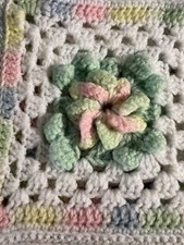 Vtg Handmade 3d Flowers Pastels Crocheted Baby Blanket Granny Sqr Cottage Core