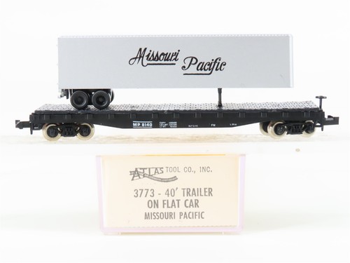Carro plano escala N Atlas 3773 MP Missouri Pacific Railroad #8140 con remolque de 40'  | Zustand: Used
