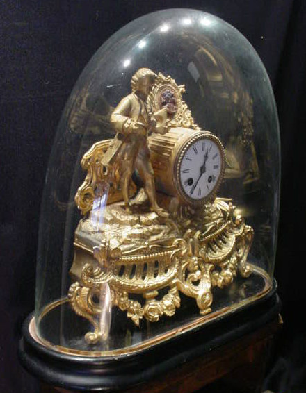 French Gilt Figural Clock with Glass Dome | eBay