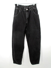 ZARA Wide Leg Jeans Women Waist 28" Black Denim Paper Bag Elastic Waist Tapered