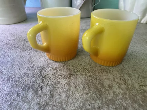Vintage Fire King Coffee Mug D Handle Stackable Yellow Ombré Anchor hocking