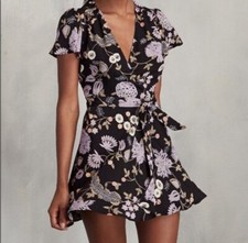Reformation Penny black floral wrap dress