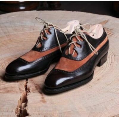 Herren Handarbeit Schuhe zweifarbig Leder Schnürung formelles Kleid Freizeitkleidung Stiefel Neu