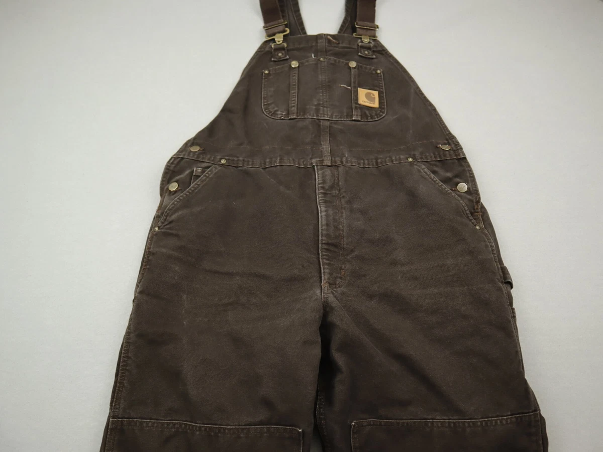 Carhartt Overalls Men 40 Brown Double Knee Duck Bibs Insulated