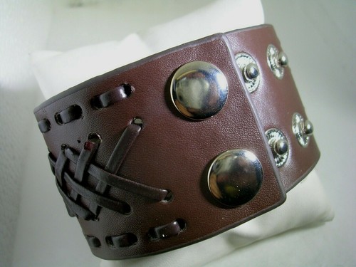 LEATHER BROWN BRACELET WITH DOUBLE BRAIDS 3 STAINLESS STEEL LOCKS FITS 3 SIZES - Picture 6 of 9