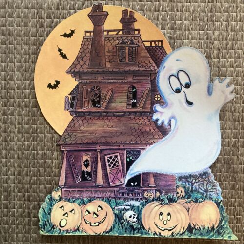 Lot 6 Vintage Halloween DieCut Out Decorations Witch Scarecrow Pumpkin Black Cat - Picture 6 of 12