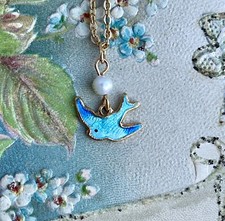 Blue Bird Necklace, Sarah coventry, Little Girl Enamel,bluebird of happiness G66