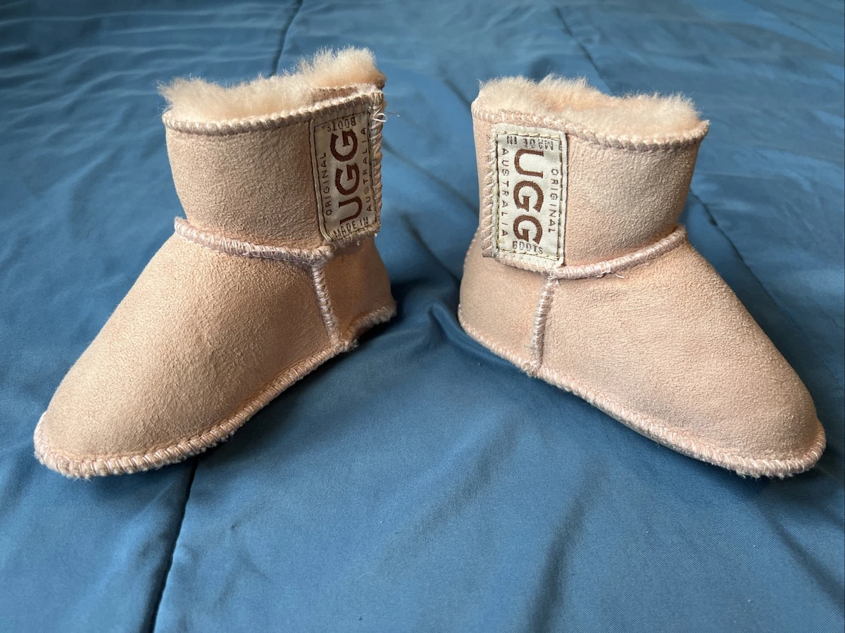 Rare INFANT BABY UGG HIGH BOOTIE ORIGINAL MADE IN AUSTRALIA Lg 6 7 Pink Genuine