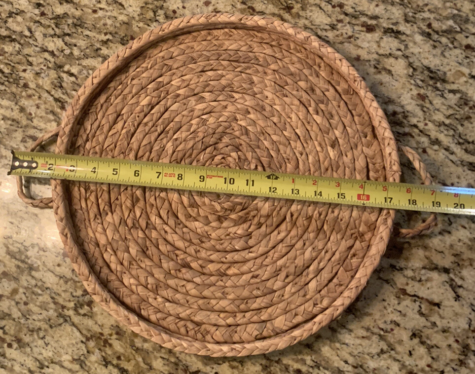 Large Round Wicker Flat Basket Wall Hanging Tray Farmhouse Woven Decor