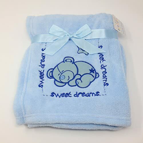 Belle Couverture Microfibre Pour Bebe Bleu Avec Applique Nounours 75 X 100 Cm Ebay