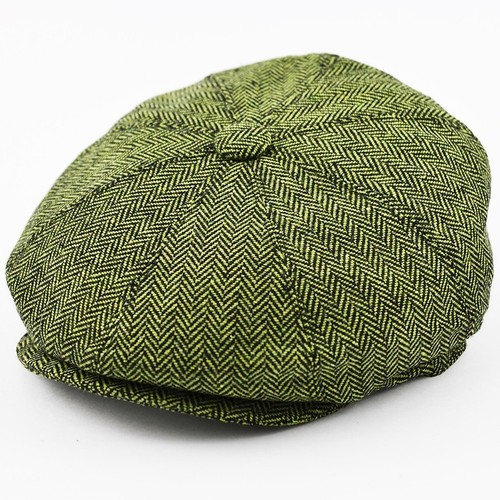 g & h green herringbone newsboy 8 panel peaky blinders style